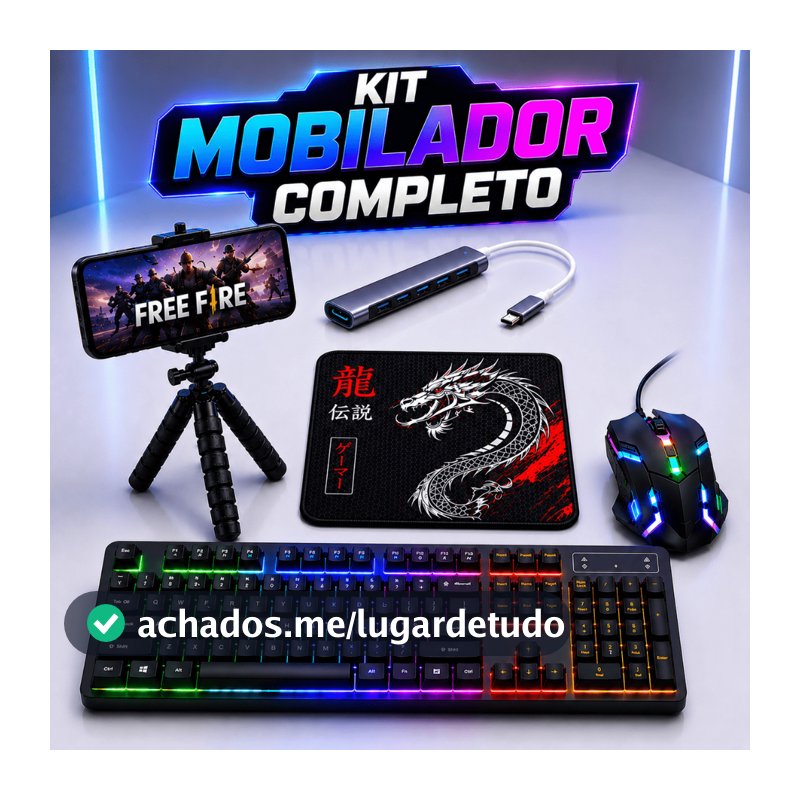 Mobilador Gamer Completo Teclado RGB Mouse Gamer Mouse Pad Hub USB C Tripé Celular Free Fire