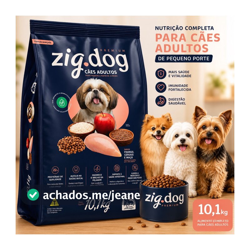 Saco Ração 10,1kg Cachorro Pequeno Porte Todas as Raças Premium Zig Dog Frango/Cereais/Maça