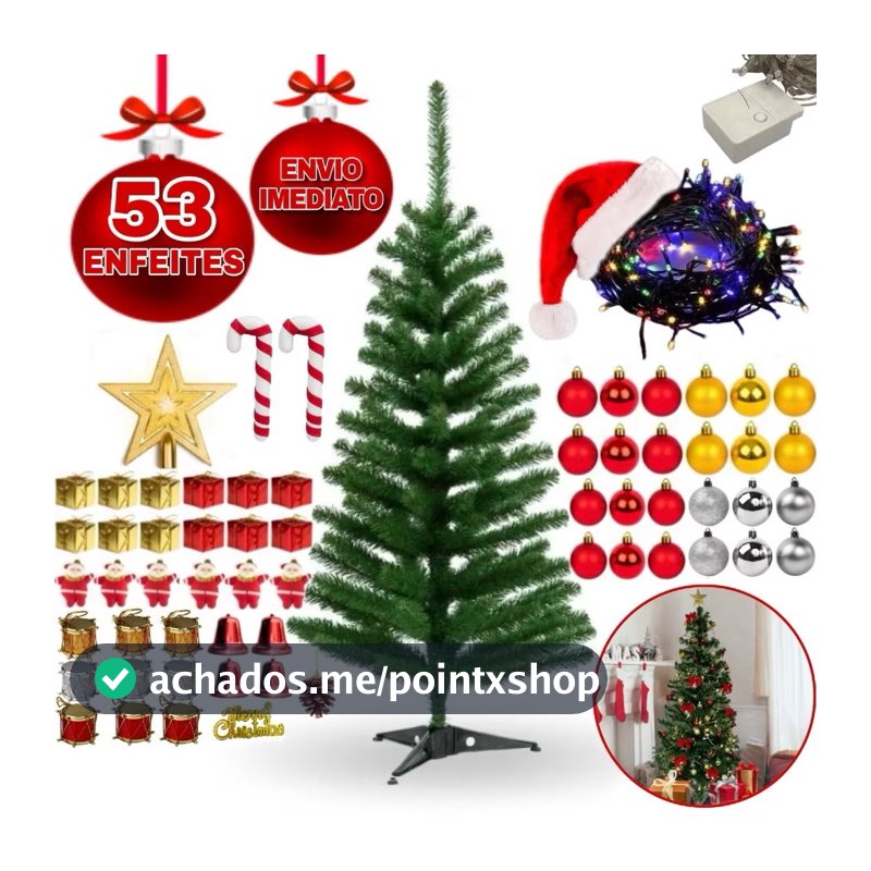 Árvore De Natal 120cm+53 Enfeites Pisca 120 Galhos Decorada Decoração Completa Envio Imedito - Árvore Completa