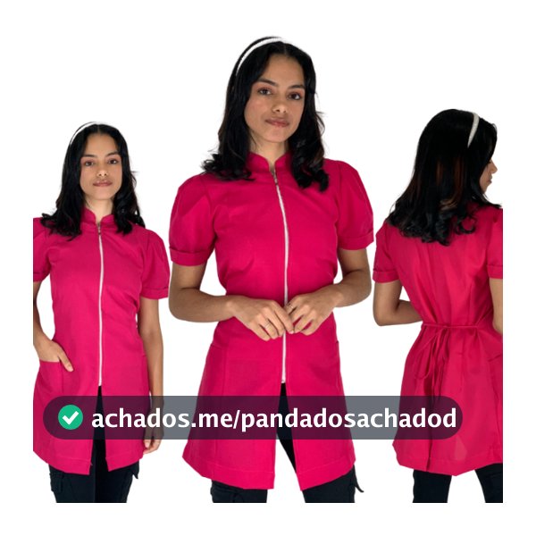 Jaleco Rosa Feminino Manga Curta Bufante Princesa Acinturado Com Zíper