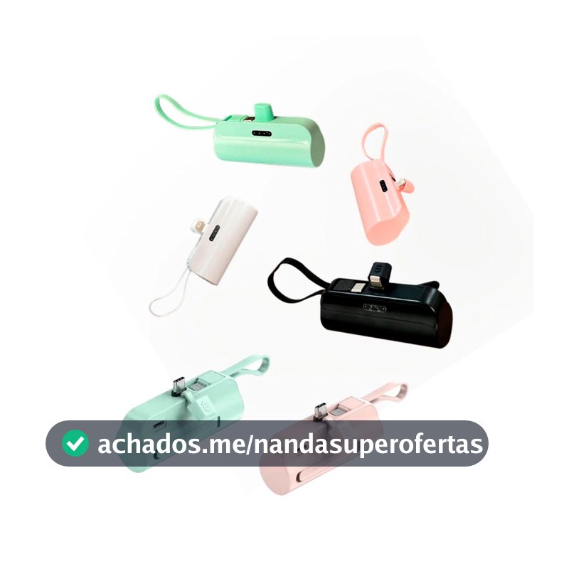 Carregador Mini Power Bank 5000mAh Bateria Auxiliar Sem Fio 2em1 Carregador Portátil para iPhone e Tipo-C