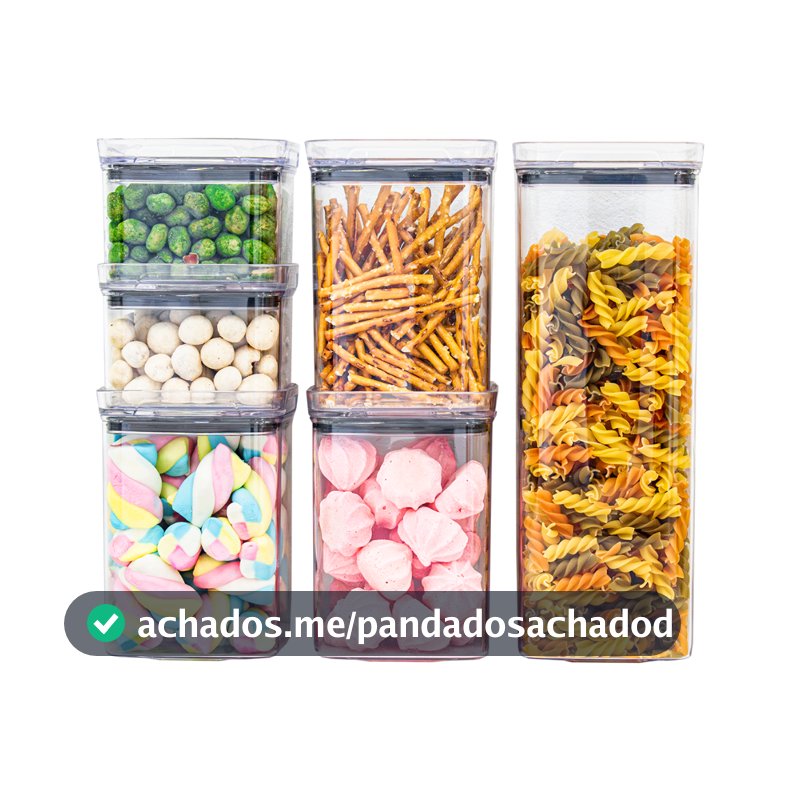 Kit 7 Potes Herméticos Acrílico Organizadores Transparente Empilháveis para Mantimentos Cozinha
