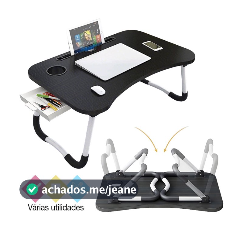Mesa Para Notebook Portátil Dobrável Articulada em Mdf Suporte para Laptop Cama Estudo Porta Tablet