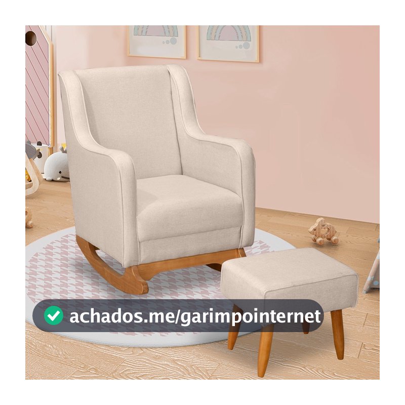 Poltrona Balanço Amamentação Aquila Com Puff Linho