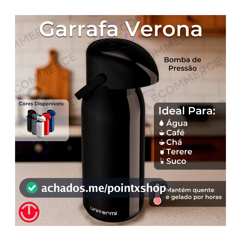 Garrafa Térmica🔥 com Pressão Unitermi Verona Ideal para Café 1,8L 1.8 1L 600ml ☕ Chá Tererê 🧉 Água❄️