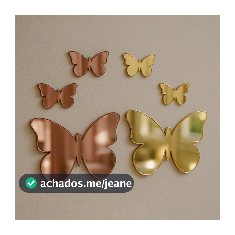 Kit 10 Borboletas Em Acrílico Espelhado Decoração Com Fita Dupla Face Grande e Pequena 4cm a 10cm