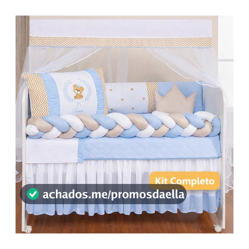 Kit Berço Trançado Urso Teddy Azul – 11 Peças | Padrão Americano