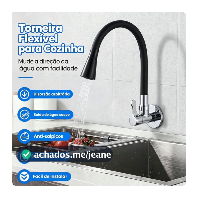 Torneira De Cozinha Preta Material FlexíVel Dois Jatos De áGua Bicos CôNicos Duas OpçõEs De InstalaçãO