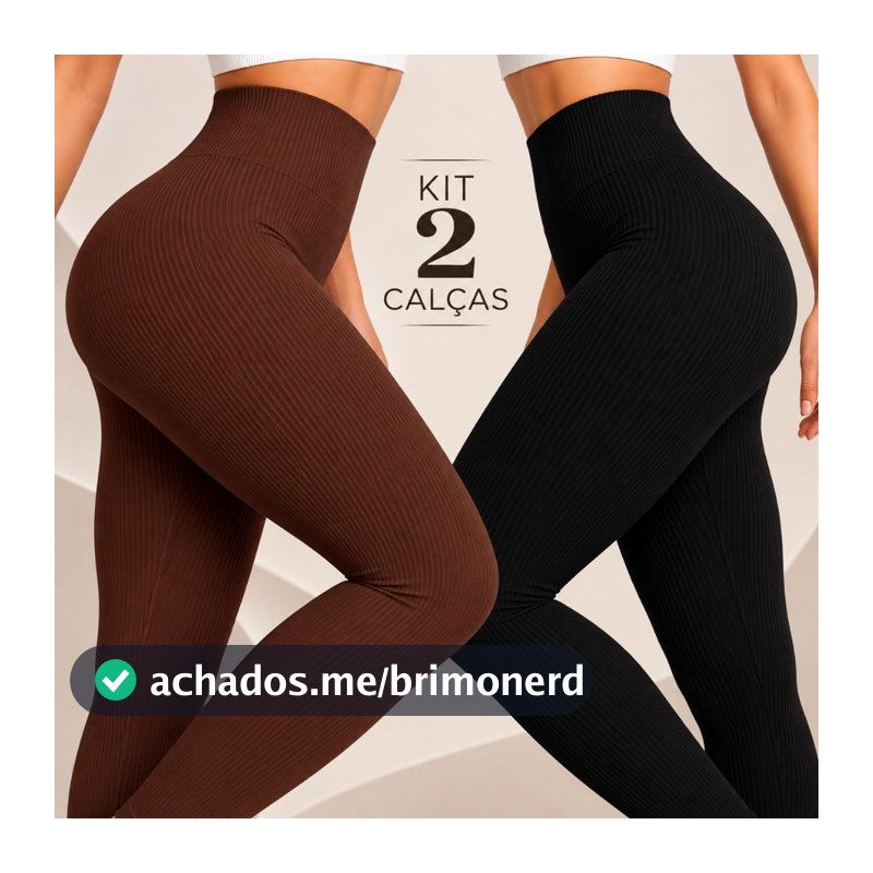 Kit 2 Calças Legging Canelada Premium de Cintura Alta Sem Costura Academia Feminina Elástica e Fitness