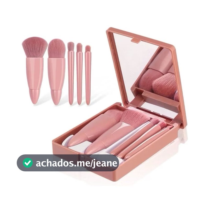 ATACADO 10 pcs  Mini Espelho De Maquiagem Portátil Com 5 Pincéis De Maquiagem Bolso Dobrável Maquiagem