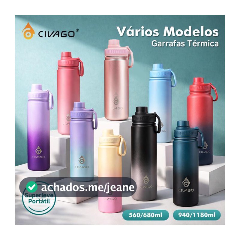 CIVAGO Garrafa Térmica 560ml-1180ml Inox com Alça Quente & Frio Com Isolamento Térmico De Grande Capacidade BPA Free
