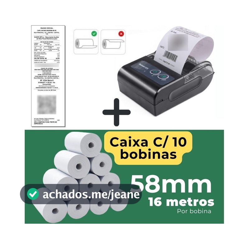 Mini Impressora Bluetooth Termica 58mm Com 10 Bobinas Lisa