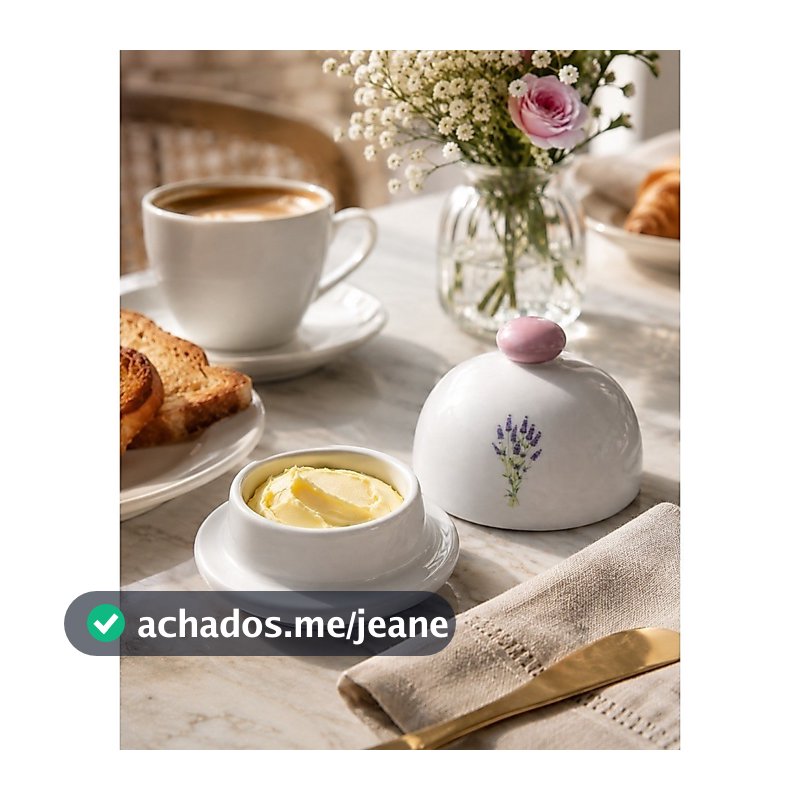 Manteigueira de porcelana premium decoração a mão lavanda