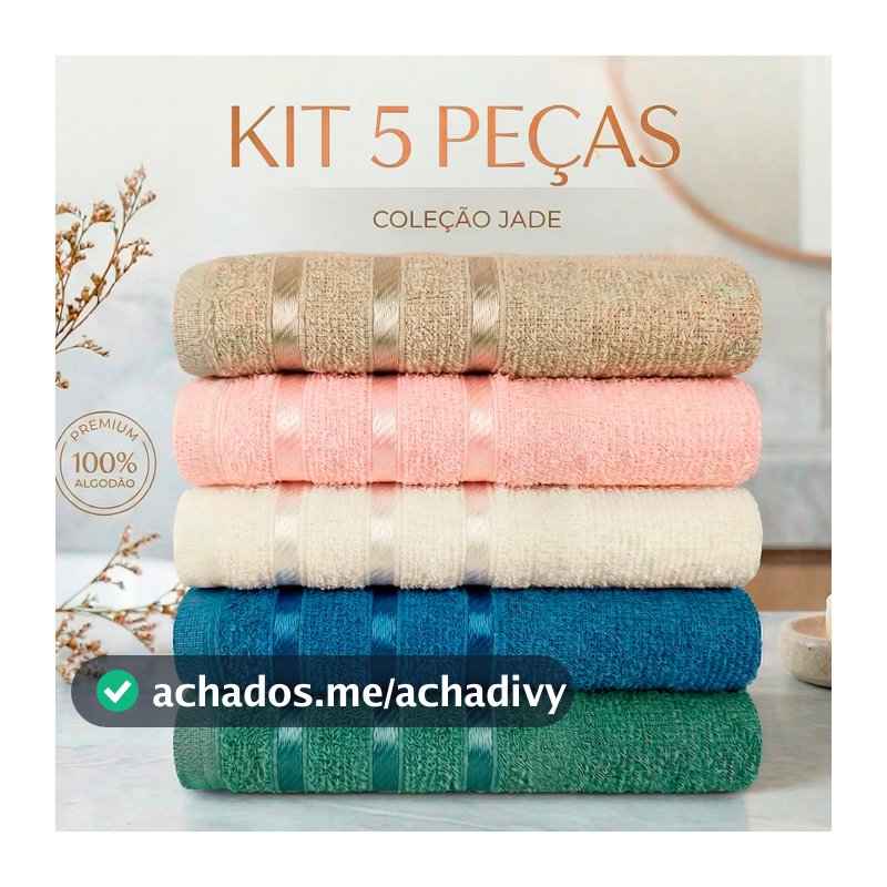 Kit 5pçs Toalhas de Rosto de 45x60cm 100% Algodão - Coleção Jade