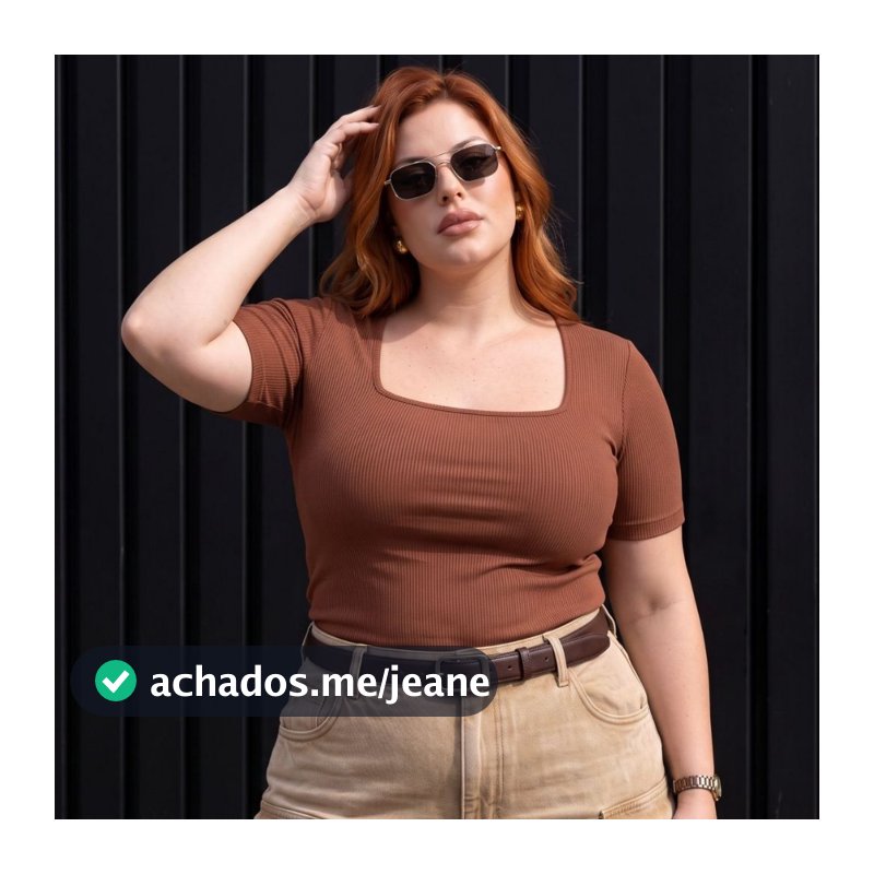 Blusa Feminina Plus Size Decote Quadrado Manga Curta Canelada Acinturada com Forro no Busto P ao G3