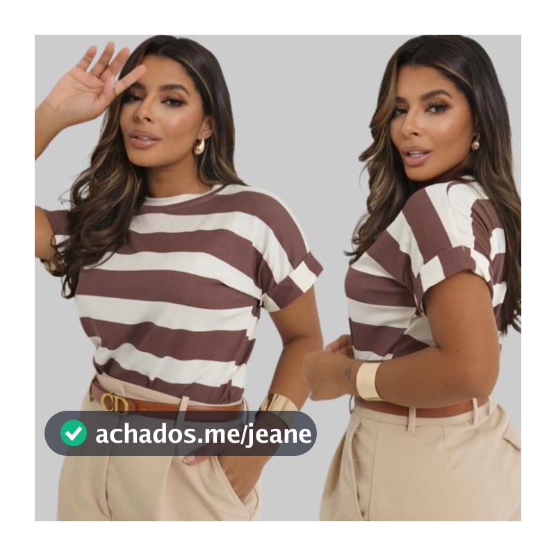 Blusa Femenina T-shirt Listrada, Manga Curta Japonesa Elegante Tendencia 2026 Moda Bloguera e Gringa