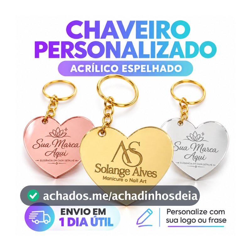 20 a 100 Unidades - Chaveiro Personalizado Acrílico Espelhado com Logo Brinde Lembrancinha Festa Natal