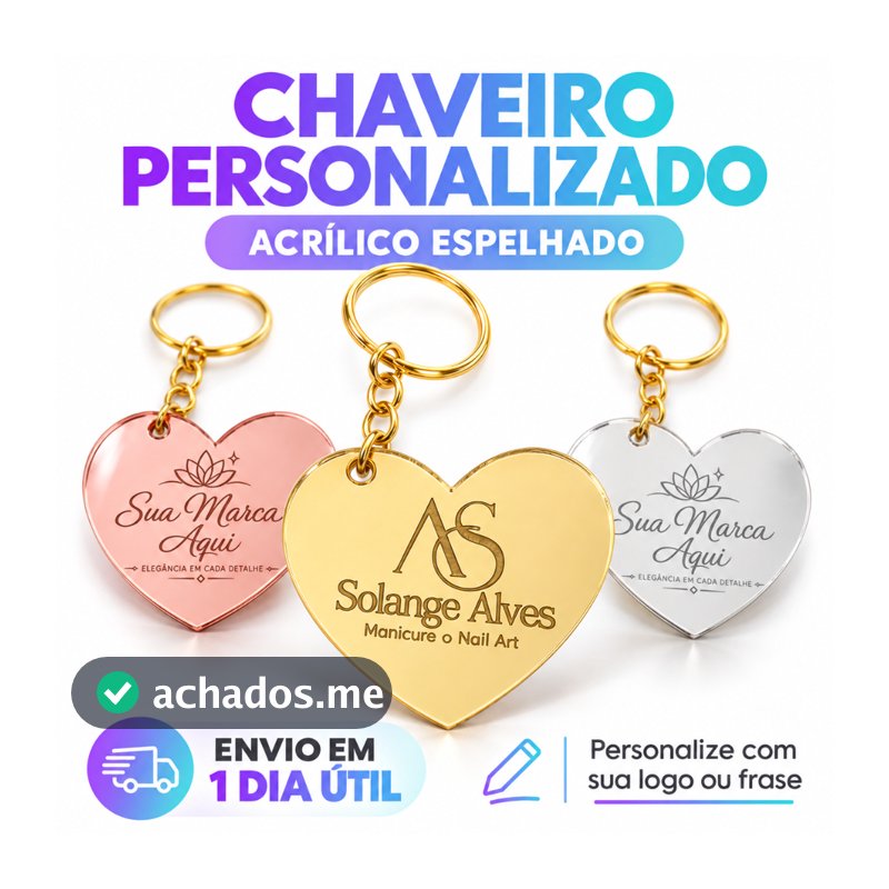 20 a 100 Unidades - Chaveiro Personalizado Acrílico Espelhado com Logo Brinde Lembrancinha Festa Natal
