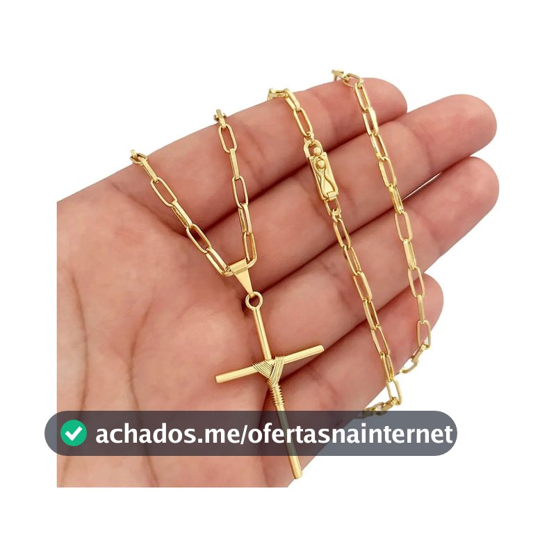 Cordão Masculino Crucifixo Banhado A Ouro 18k 70cm