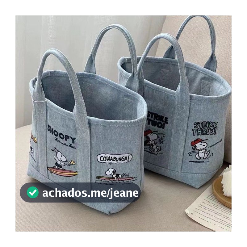 Bolsa feminina japonesa fofa Snoopy bordada bolsa de lona portátil bolsa pequena bolsa jeans bolsa de lona bolsa pequena
