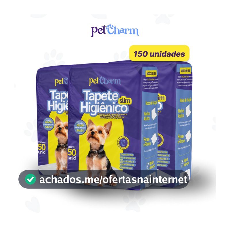 Kit 150 unid Tapete Higiênico PetCharm Slim -Tamanho 50cm x 60cm Para Cachorros