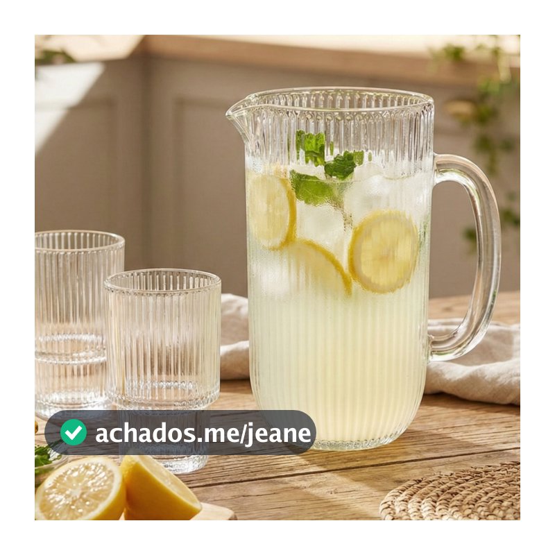 Jarra de Vidro Cameratta 1,3L Água Suco Bebidas canelada frisada