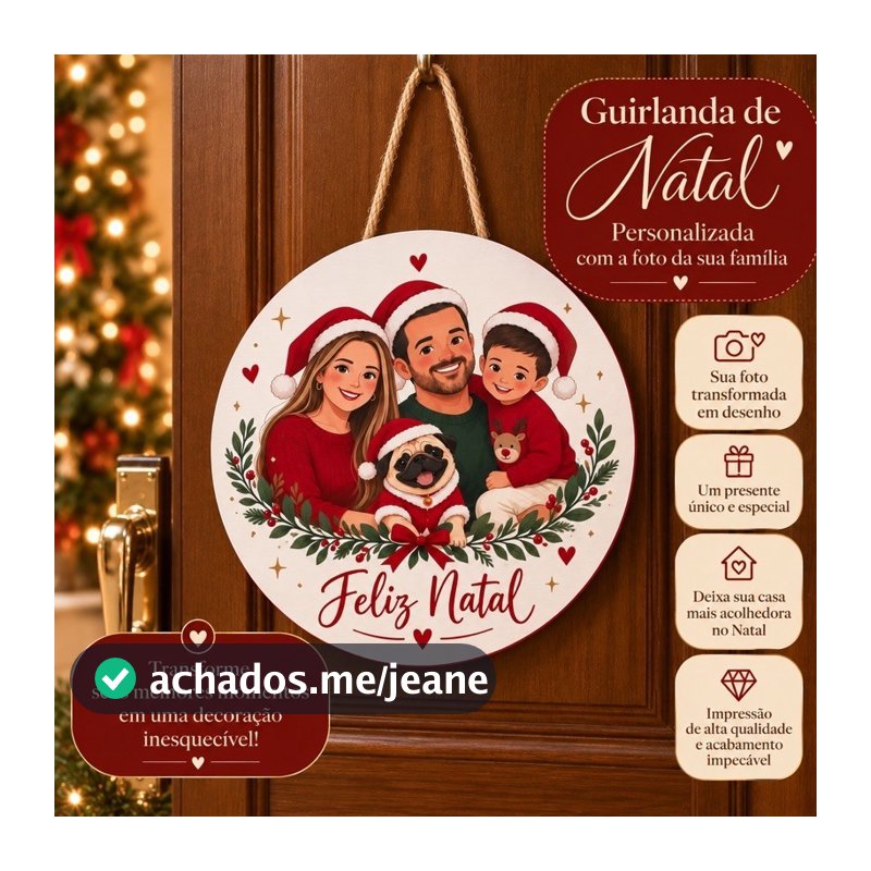 Guirlanda de Natal com foto Personalizada / Enfeite de porta para Natal com foto da família/ Guirlanda Natalina