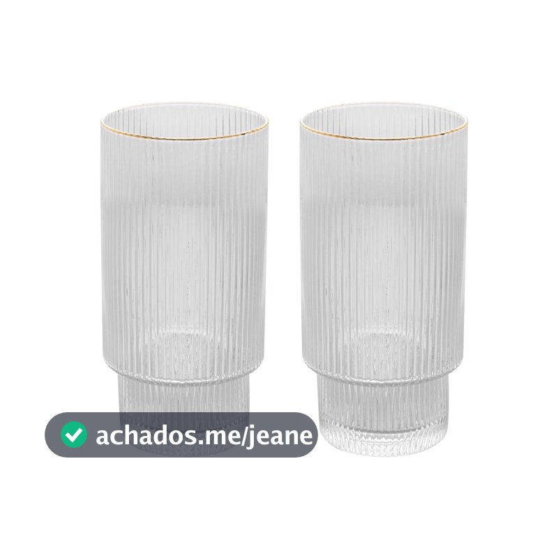 2 Copos Altos Lines com Fio de Ouro 400ml Cristal Ecológico