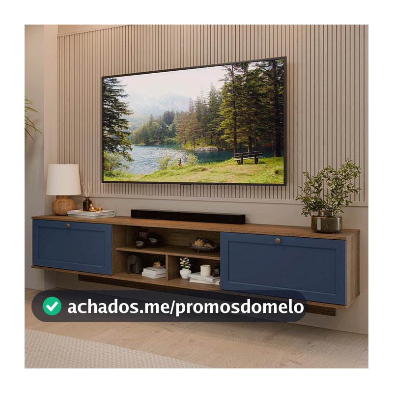 Rack Suspenso para TV até 80 Polegadas 218 cm 2 Portas Rustic/Azul Vik Madesa