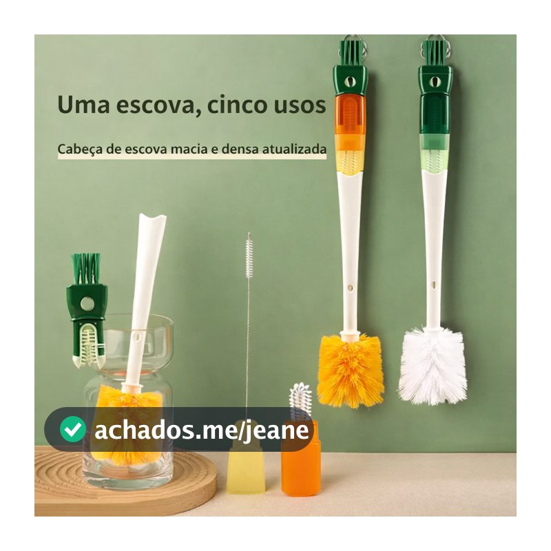 Escova de Limpeza Multifuncional 5 em 1 para Copos, Garrafas e Utensílios