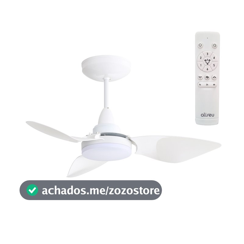 Ventilador De Teto Aliseu Smart Eco+ Branco Com Controle Remoto, Luminária LED Embutida, Motor Inverter e 6 velocidades
