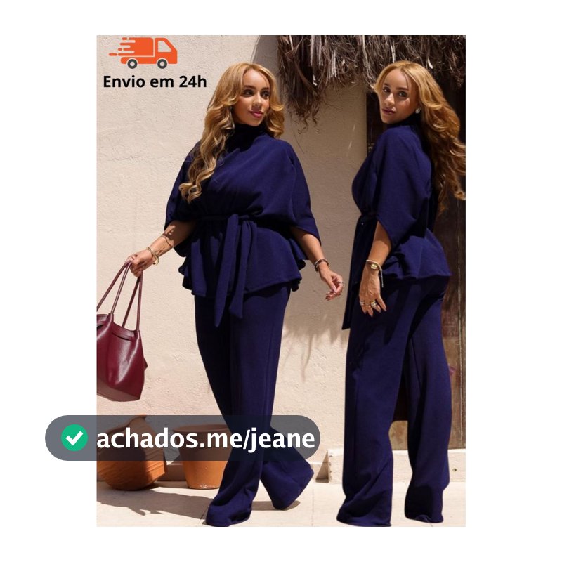 Conjunto Feminino Calça Pantalona e Blusa Manga Morcego com Amarração na Cintura Elegante Outono Inverno Moda Comfy