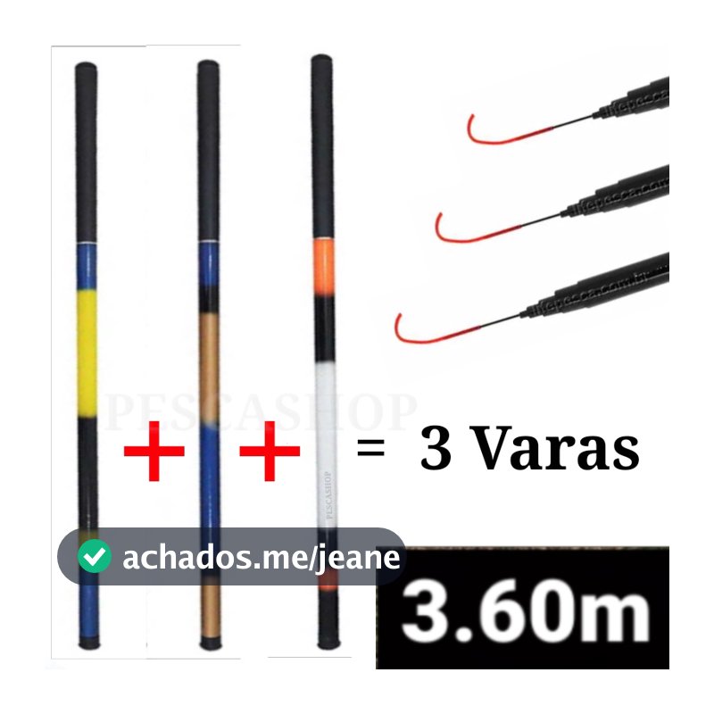 Kit 3 Varas Telescópicas Lisa / 3,60M - 40% Carbono - C.W 8-18lbs - Cmik