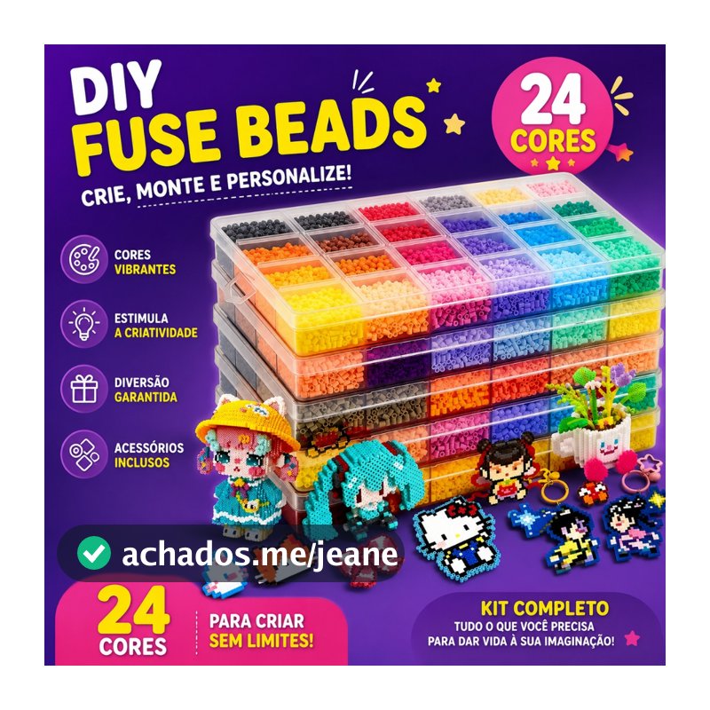 Kit Fuse Beads 2.6mm 14.000 Peças 24 Cores para Artesanato Infantil DIY com Acessórios