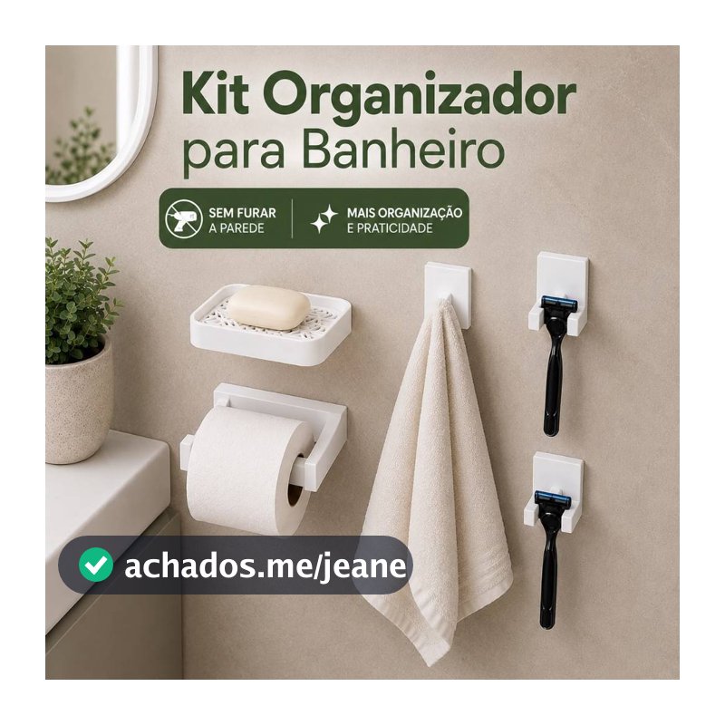 Kit Acessórios Banheiro 5 Peças Sem Furo Gancho Toalha Porta Papel Porta Gilete Saboneteira