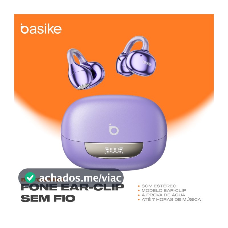 Fone de Ouvido Bluetooth Sem Fio Basike TWS Aberto IPX6 Grave Potente 40h Controle Tátil