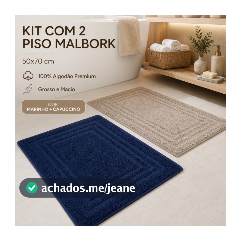 Kit 2 Tapete Piso Banheiro Atoalhado Premium Grande 50x70cm 100% Algodão - Malbork - Cavhome