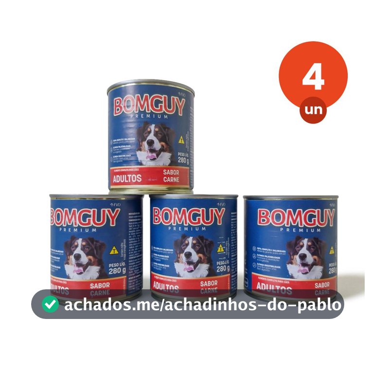 Kit 4 Bomguy Premium Patê Sabor Carne Ração Úmida para Cães Adultos 280g FVO