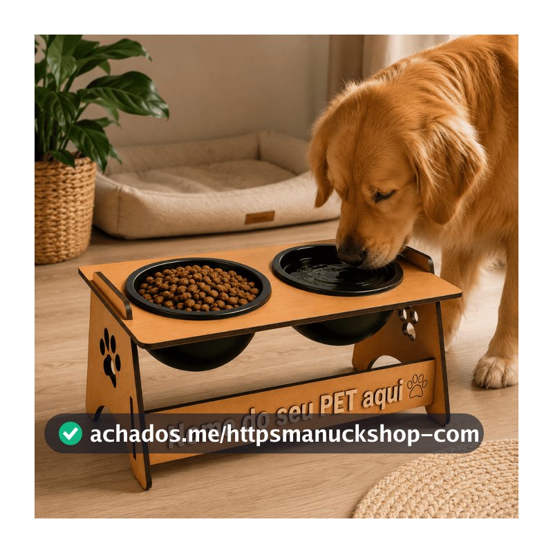Comedouro e Bebedouro PERSONALIZADO Elevado Para Cachorro e Gato - Marrom