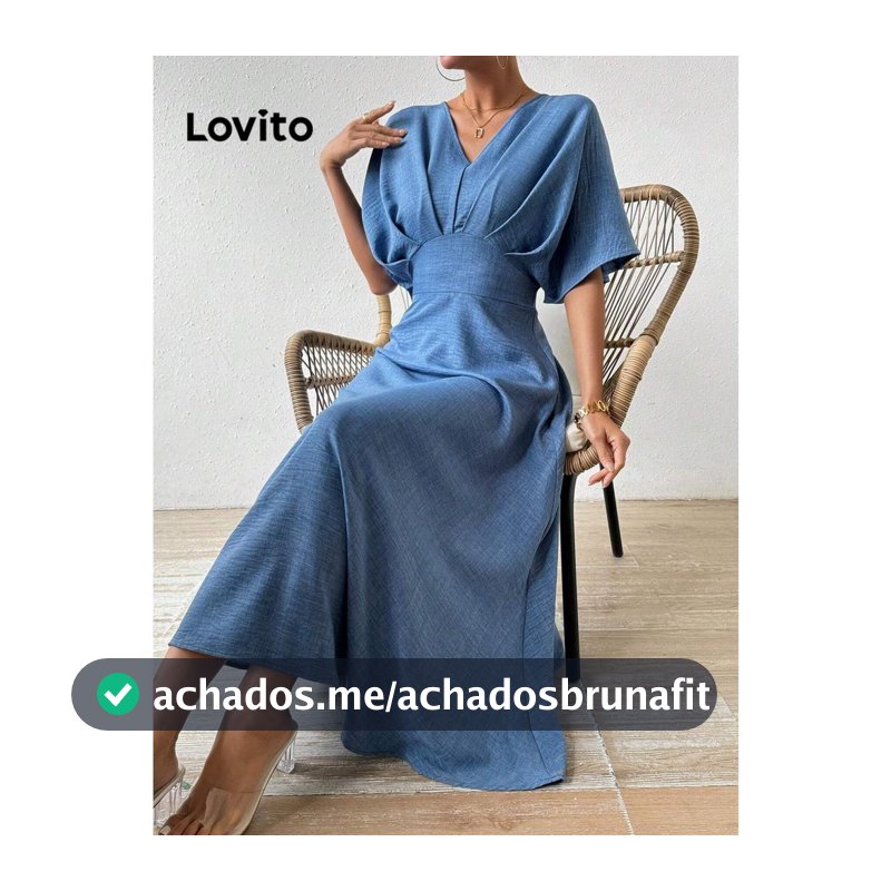 Lovito Azul Vestido Elegante Com Linha De Estrutura Plissada Vestido De Verão/Primavera Para Mulheres LNL83157