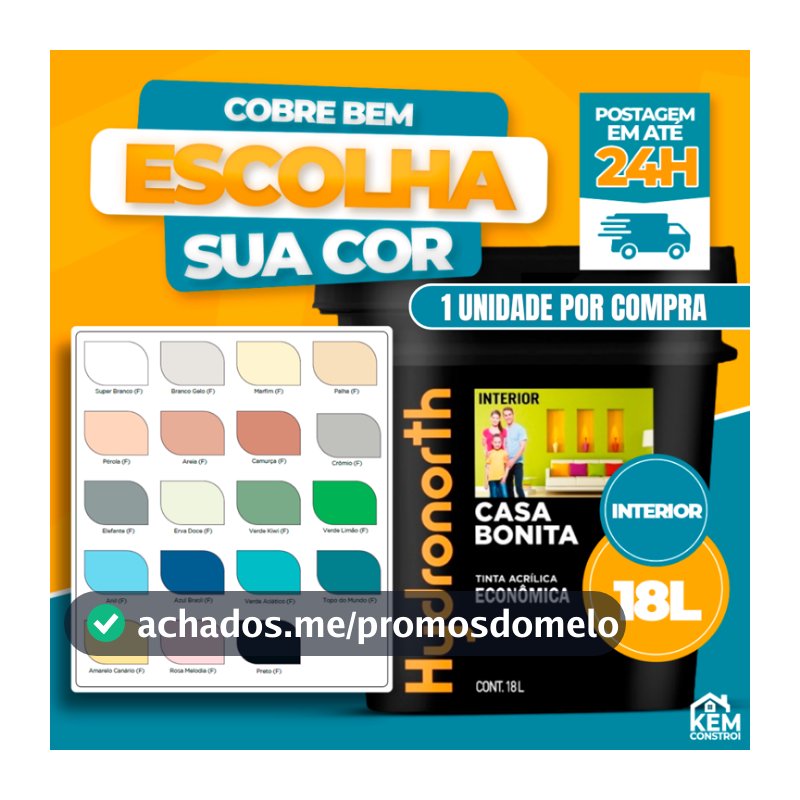 Tinta Acrílica Fosca 18L Acabamento Parede Interior Econômica Varias Cores Casa Bonita Hydronorth