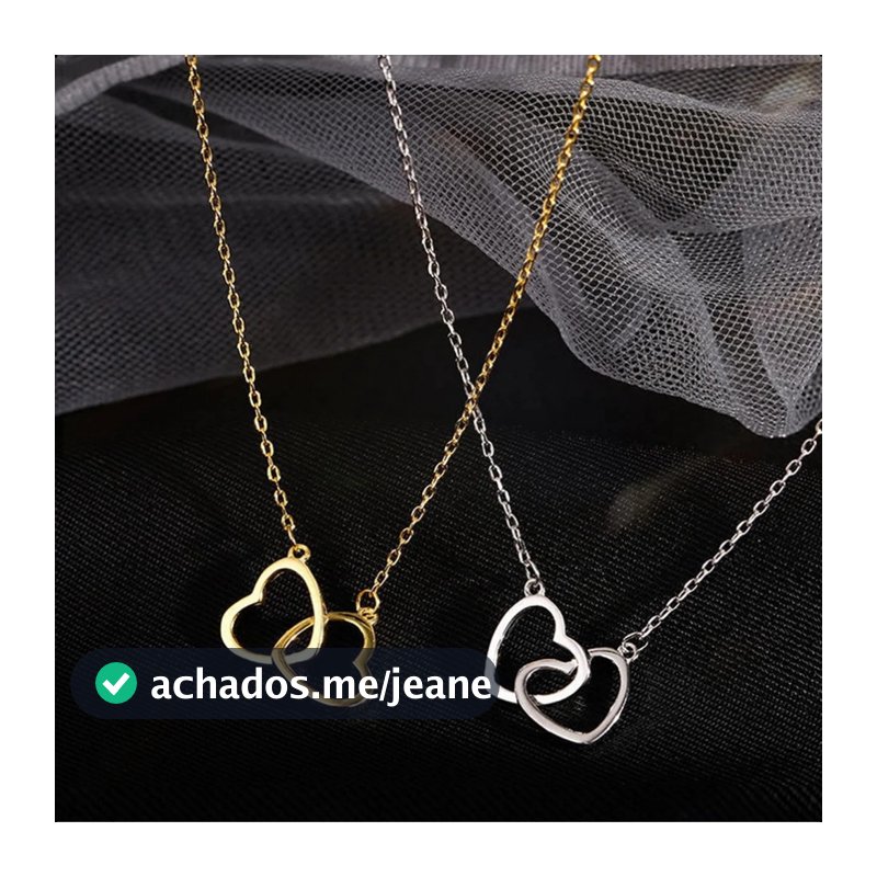 Colar Feminino Duplo Coração Banhado a Ouro / Prata Presente Romântico Delicado Moda Casual e Festa