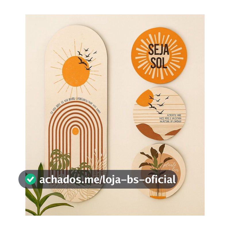 Kit 4 Placas MDF Boho Minimalista Decorativas Sala Quarto Escritório Sol Pássaro Folhagem Terracota