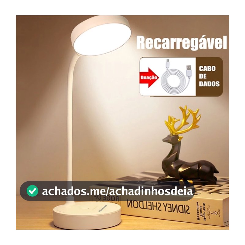Luminaria de Mesa Led Articulável com 3 Níveis de Luminosidade Bateria Recarregável para Estudo Trabalho
