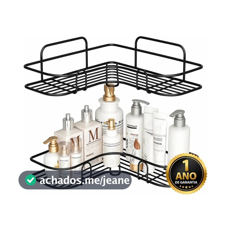 Kit 2 Porta Shampoo Sabonete Suporte De Canto Parede Banheiro Cozinha Prateleira Sem Furar Multifuncional Cor Preto