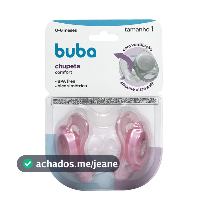 Kit 2 Chupeta Comfort Buba Tamanho 1 Ursinho/Estrela Rosa