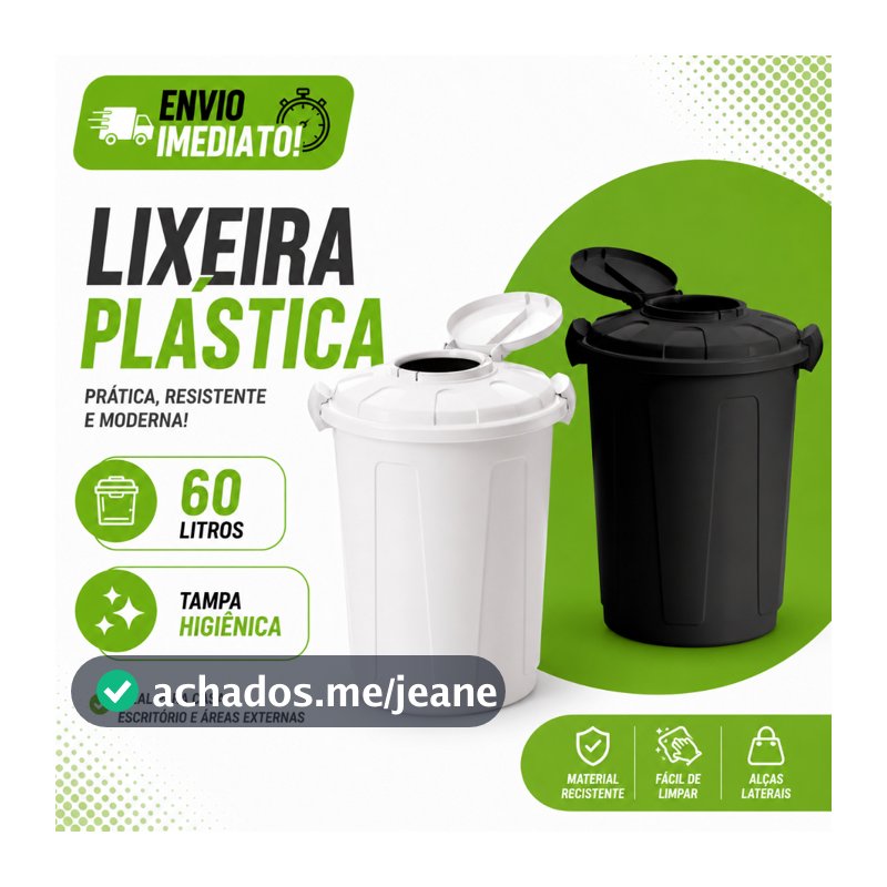 Cesto Lixeira Cestao de Lixo 60 Litros Com Tampa Higienica Branco e Preto Com Trava de Segurança