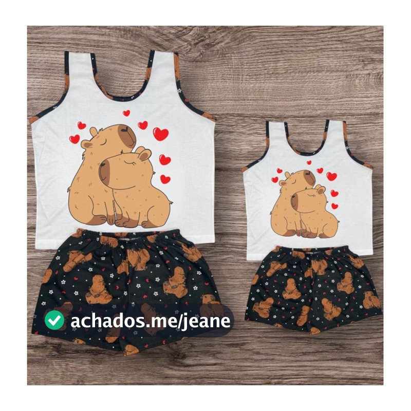 Kit 1 Pijama Mãe + 1 Pijama Filha Regata da Capivara Short Dool Adulto Infantil Tal Mae Tal Filha Baby Dool