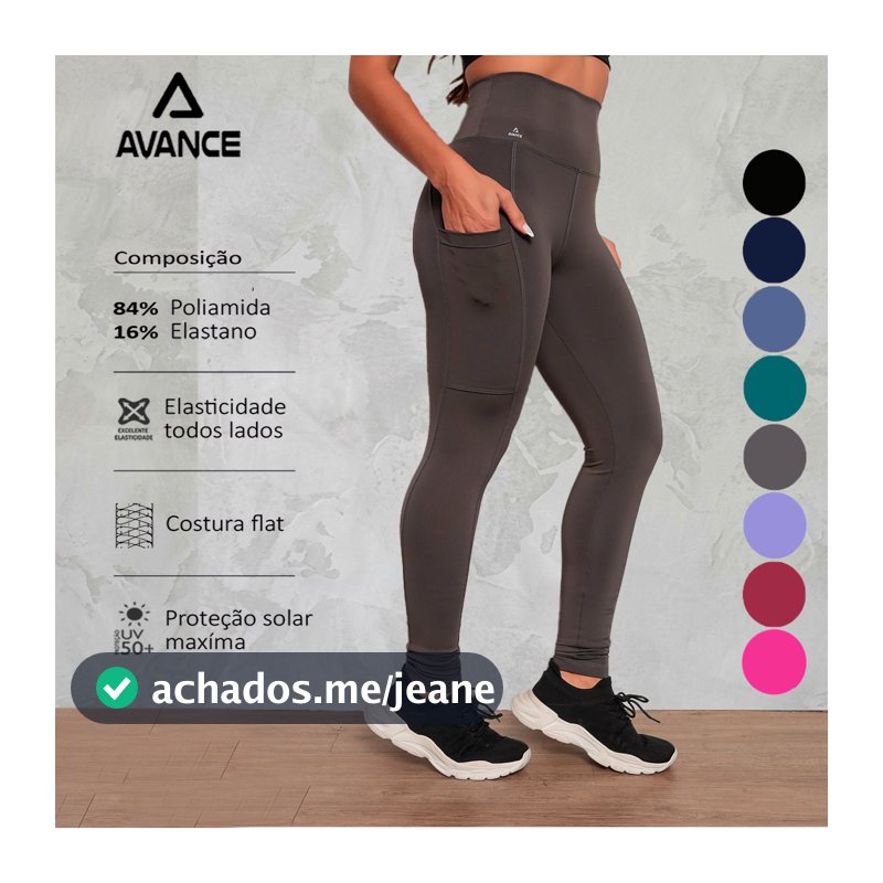 CALÇA LEGGING POLIAMIDA BOLSO CÓS ALTO, ZERO TRANSPARÊNCIA REF:025