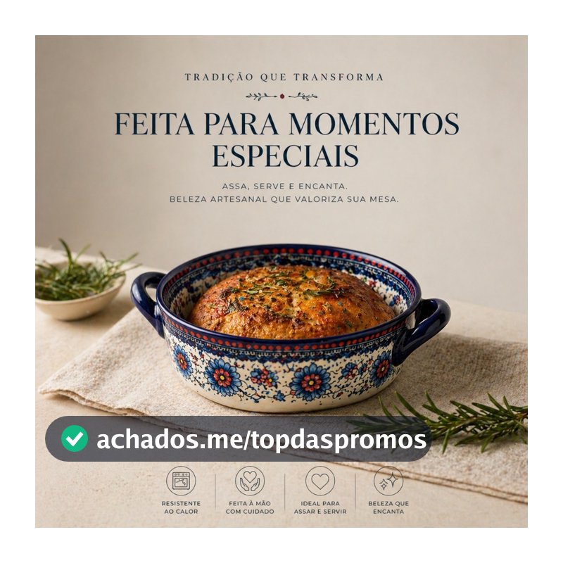 Mini Assadeira Redonda Cerâmica Artesanal Air Fryer com Alças Pintada à Mão Floral Zenlart